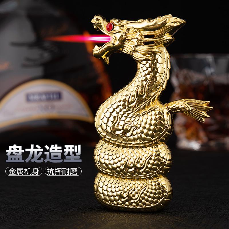 new panlong lighter creative year of the dragon straight red flame gas lighters high quality personality windproof