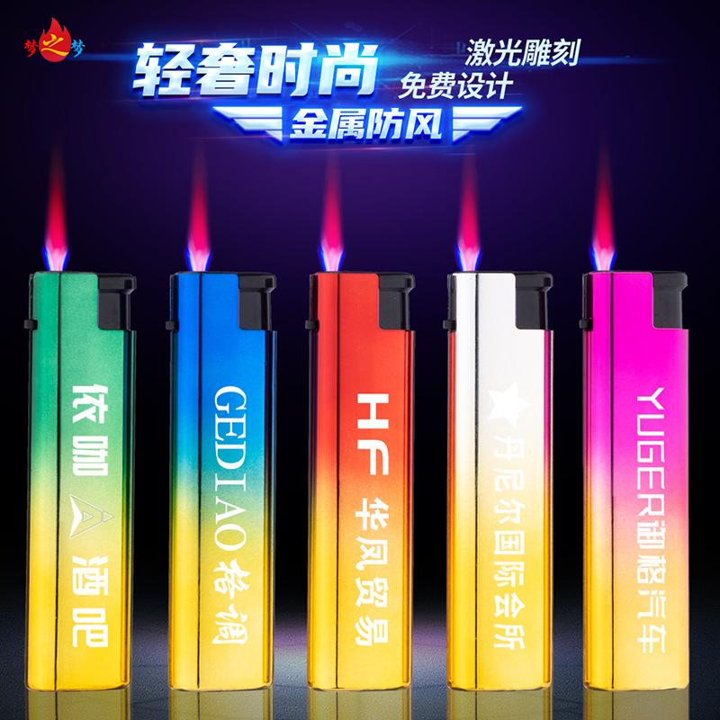 laser engraving metal steel casing direct punch blue flame inflatable disposable advertising lighter windproof lighter wholesale