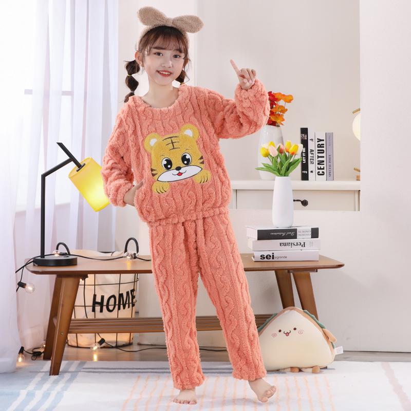 autumn and winter children's pajama set sister-brother clothes thickened flannel girl middle and big children little boy student homewear