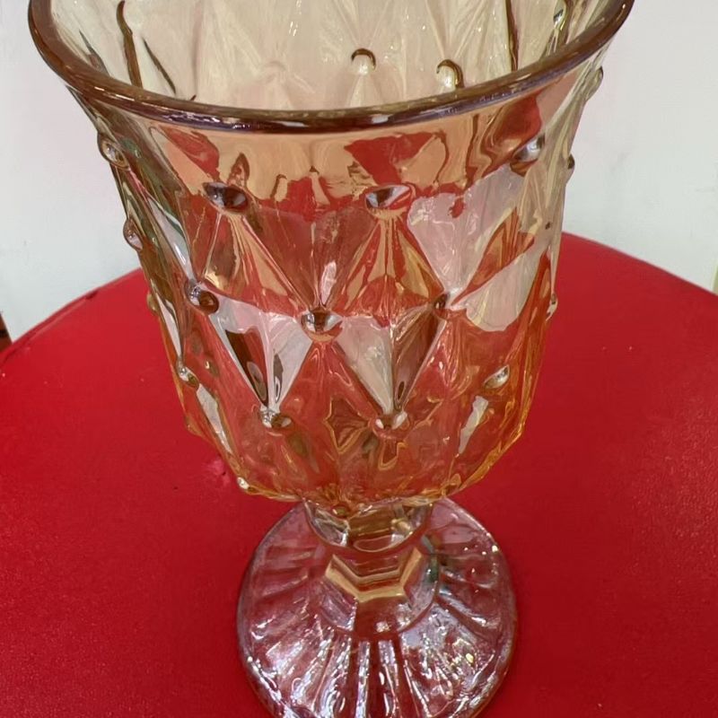 中古风复古浮雕高脚杯 玻璃葡萄酒 杯 红酒杯圆形欧式香槟杯加厚细节图