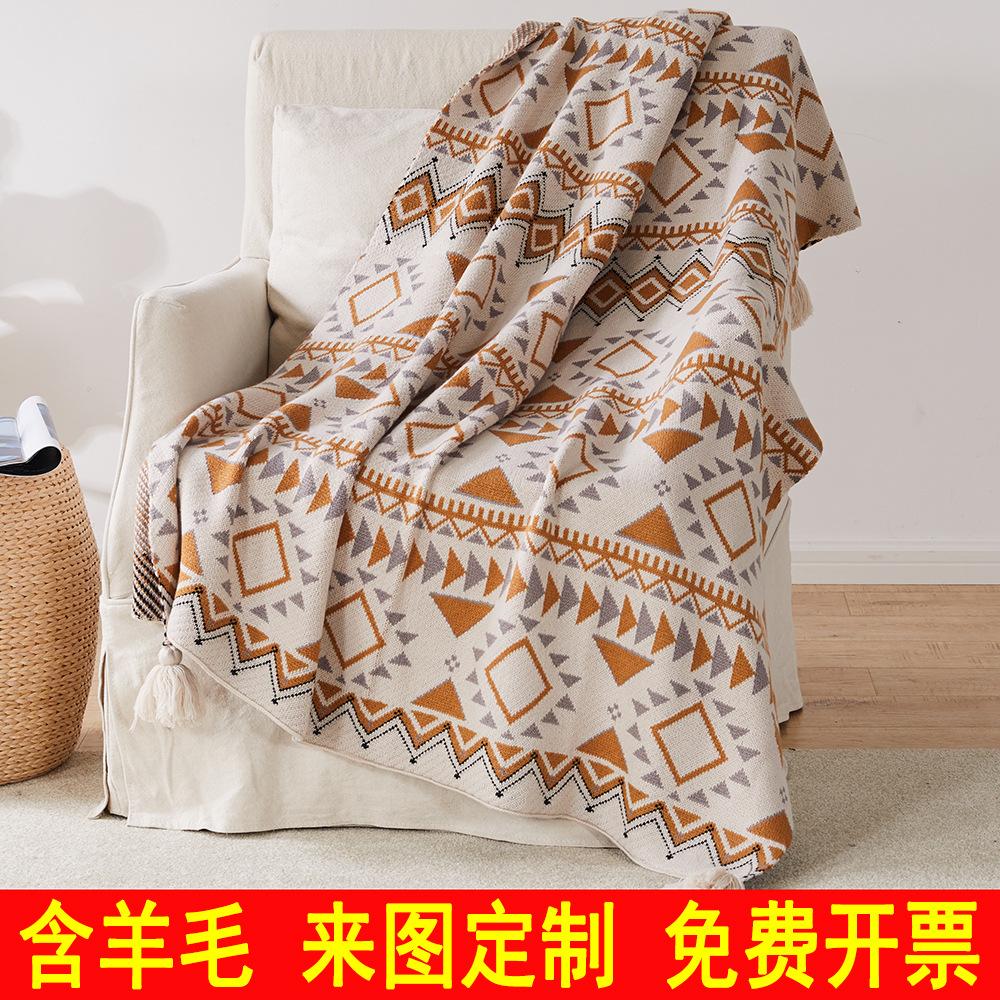 Apartment Block Woolen Blanket Bohemian Blanket Sofa Cover Knitted Jacquard Blanket Outdoor Camping Blanket Camping Carpet