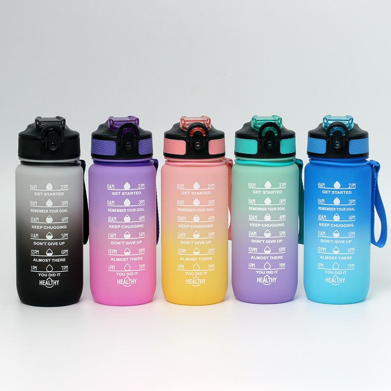 600ml Water Cup with Handle Straight Mouth Bounce Cover Sports Bottle Plastic Water Cup Sports Outdoor Drinking Glass Wholesale
