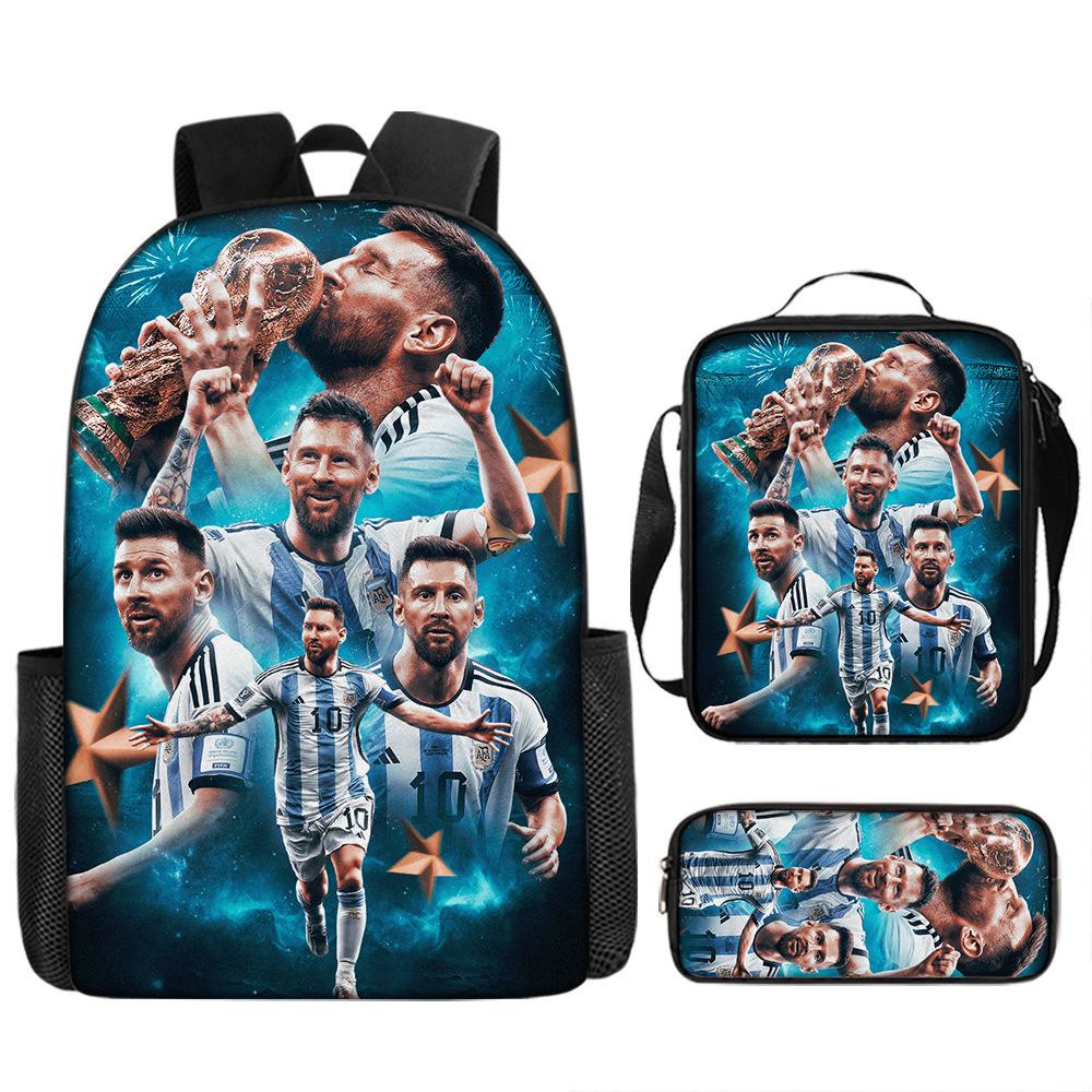 massey messi printed student schoolbag neymar backpack shoulder bag pencil case c luo foreign trade backpack three-piece suit