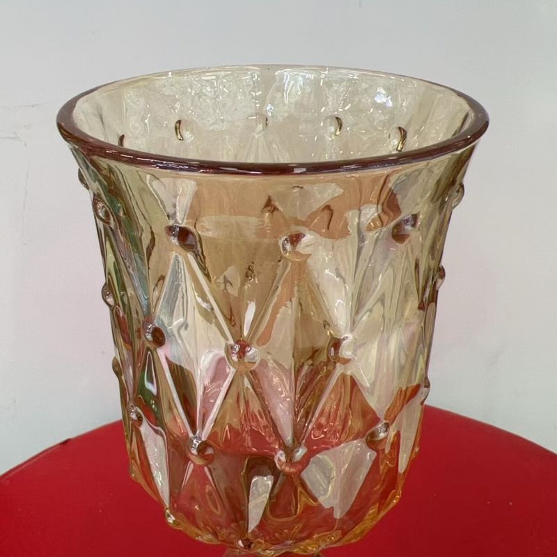 中古风复古浮雕高脚杯 玻璃葡萄酒 杯 红酒杯圆形欧式香槟杯加厚白底实物图