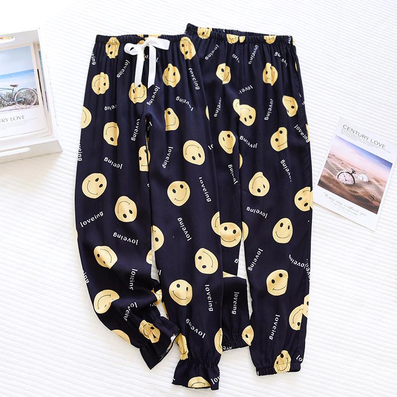 cotton home pants couple pajama pants casual trousers men and women plus size smiling face pajama pants soft and thin people cotton pants