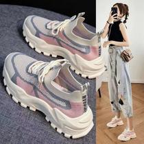 cross-border new arrival spring women's shoes flyknit breathable sneaker simple comfortable platform casual shoes for women wholesale