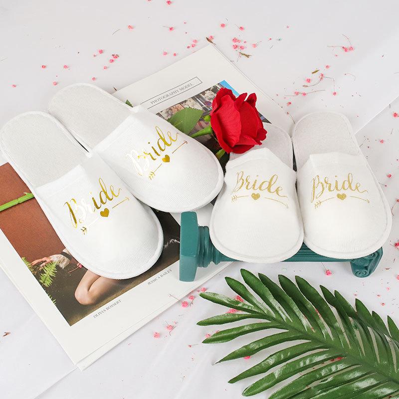 Wedding Pajama Party Slippers Gold English Gilding Letters Bride and Bridesmaid Bridemaid
