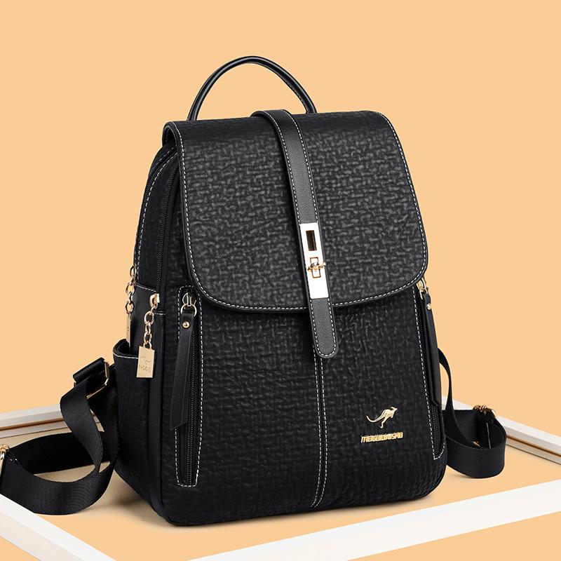 fashion brand kangaroo backpack trendy women's bags large capacity leisure bag soft leather backpack bag shoulder handbag