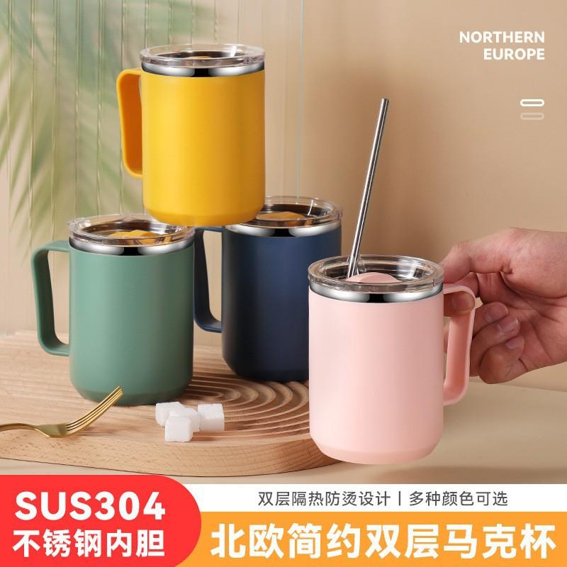 mug 304 stainless steel portable coffee cup with lid sealed cup household drinking cups office vacuum cup