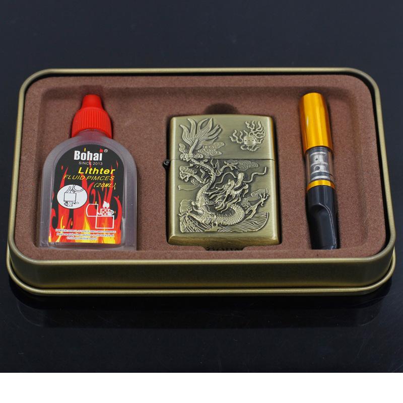 personality retro creative lighter bronze relief kerosene lighter fire dragon kerosene lighter