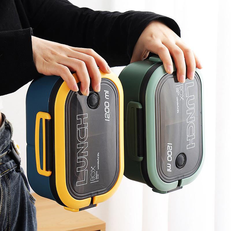 cross-border double-layer lunch box japanese style microwave lunch box special grid for work fat loss meal lunch box lunchbox