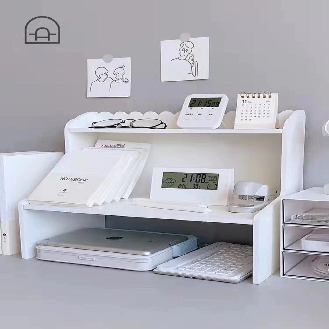 ins style double-layer elevated desktop storage rack dormitory office cosmetics stationery book storage organizer