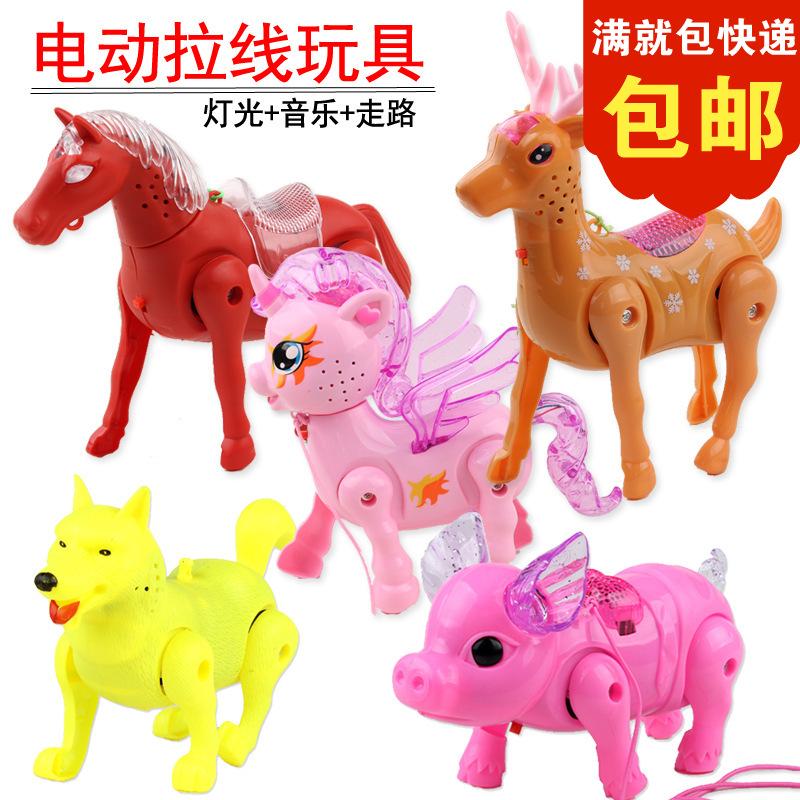 new electric rope toy simulation pull wire horse music pull wire pig model luminous electric toy stall hot sale