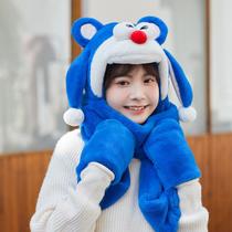 warm hat scarf three-piece hat gloves scarf integrated winter hat cold-proof outdoor travel gloves scarf