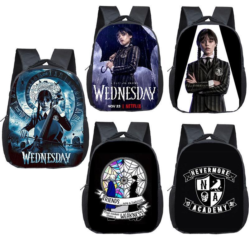 2023 Cross-Border Wednesday Addams Student Schoolbag Wednesday Polyester Kindergarten Lightweight Backpack Delivery
