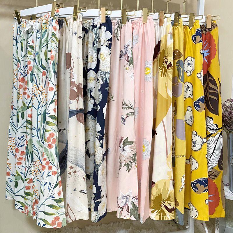 cotton silk pajama pants summer women's loose large size wide leg pants cropped pants women's home can be worn outside artificial cotton pants women's