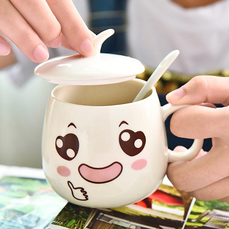 creative individual porcelain mug with cover spoon trend couple drinking cups household coffee cup men's and women's tea cups