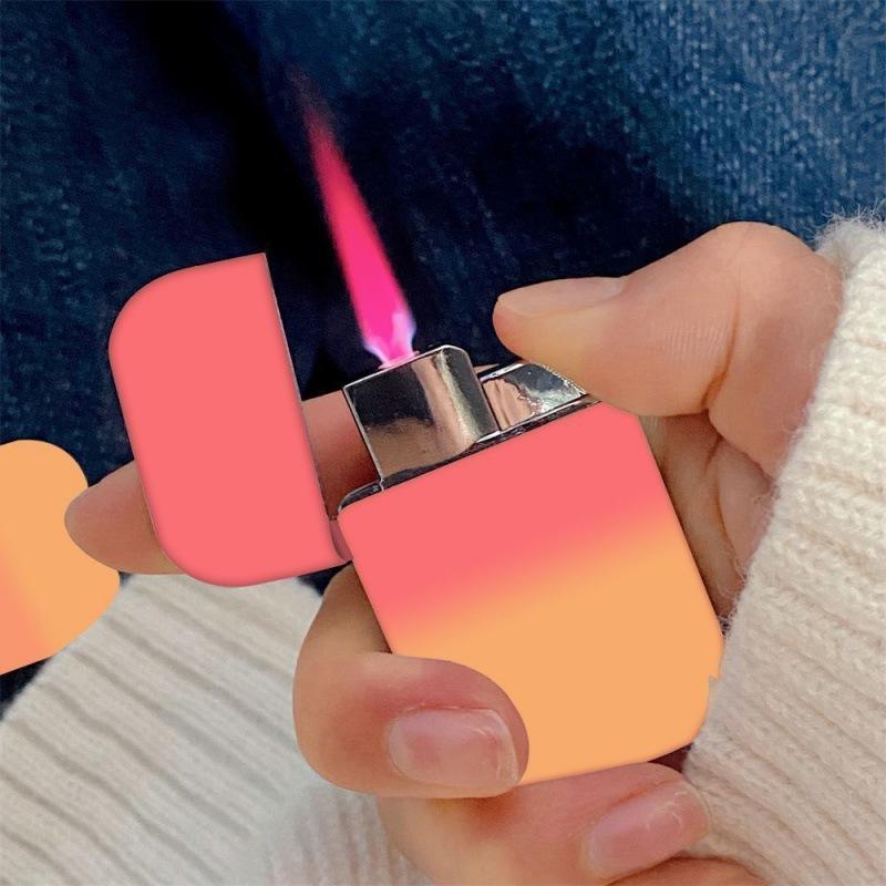 Online Red High-Looking Pink Flame Gas Lighters Windproof Metal Gradient Ins Boyfriend Gift Creative Product