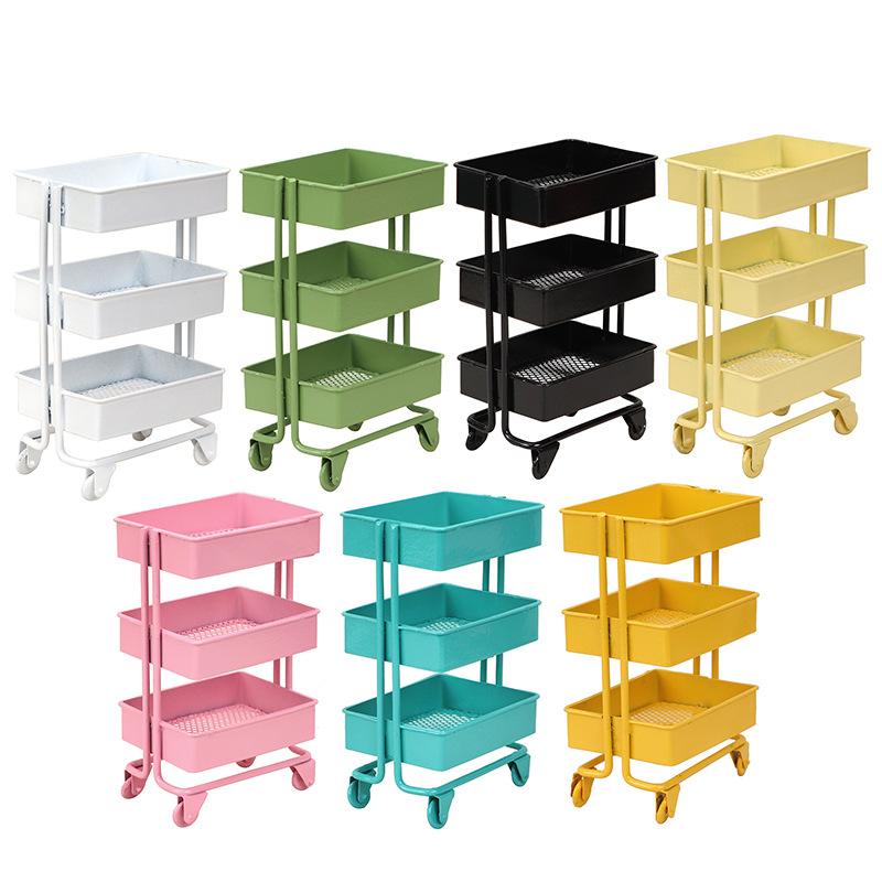 doll house decoration iron large trolley storage rack simulation movable trolley color floor storage rack