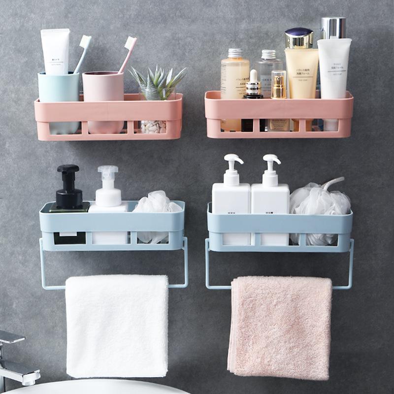 bathroom toilet storage rack wall-mounted punching-free towel rack bathroom wash supplies storage rack adhesive ledge