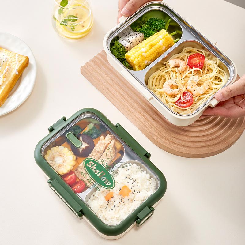 304 Stainless Steel Lunch Box Microwaveable Heating Student Office Worker Compartment Lunch Box Canteen Lunch Box