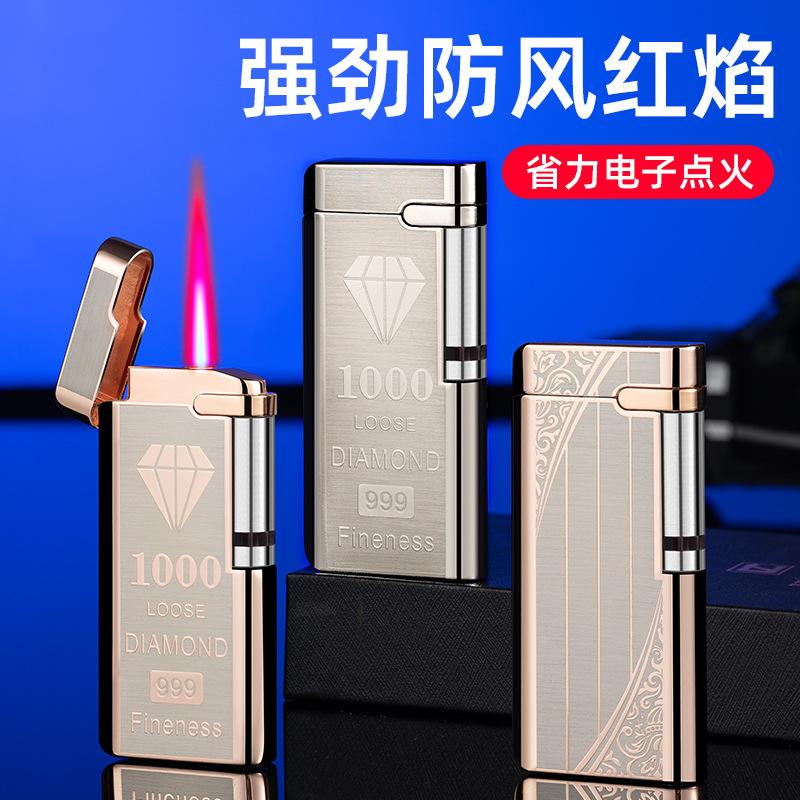 cl2105 side slide electronic induction lighter strong windproof red flame personality diy gas lighters wholesale
