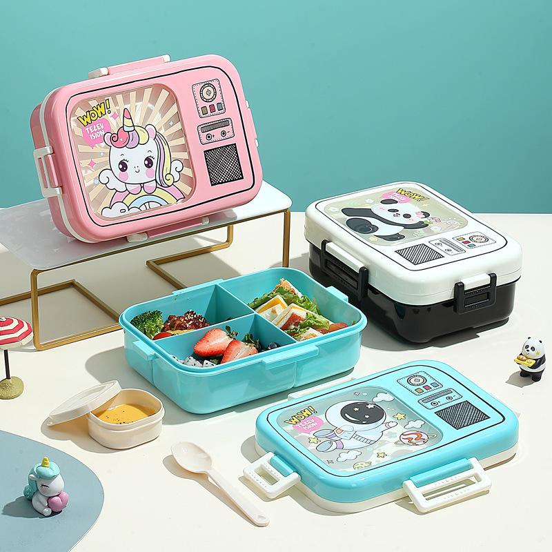 summer retro lunch box cartoon dual-layer lunch box microwaveable heating sealed kids lunch box