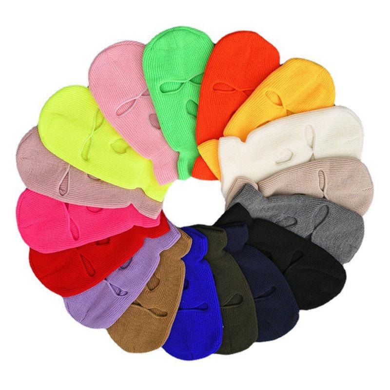 winter three-hole knitted hat plus logo mask sleeve cap embroidery foreign trade riding cap mask woolen cap