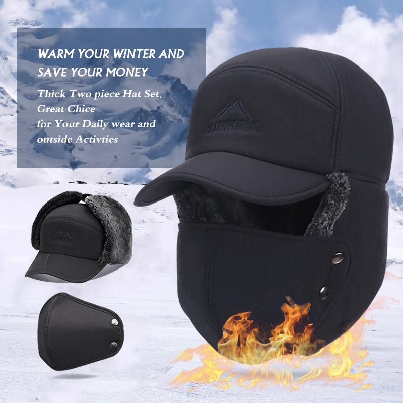 winter new hat men's thermal and windproof cold-proof sleeve cap riding fleece-lined padded beanie grandpa ushanka