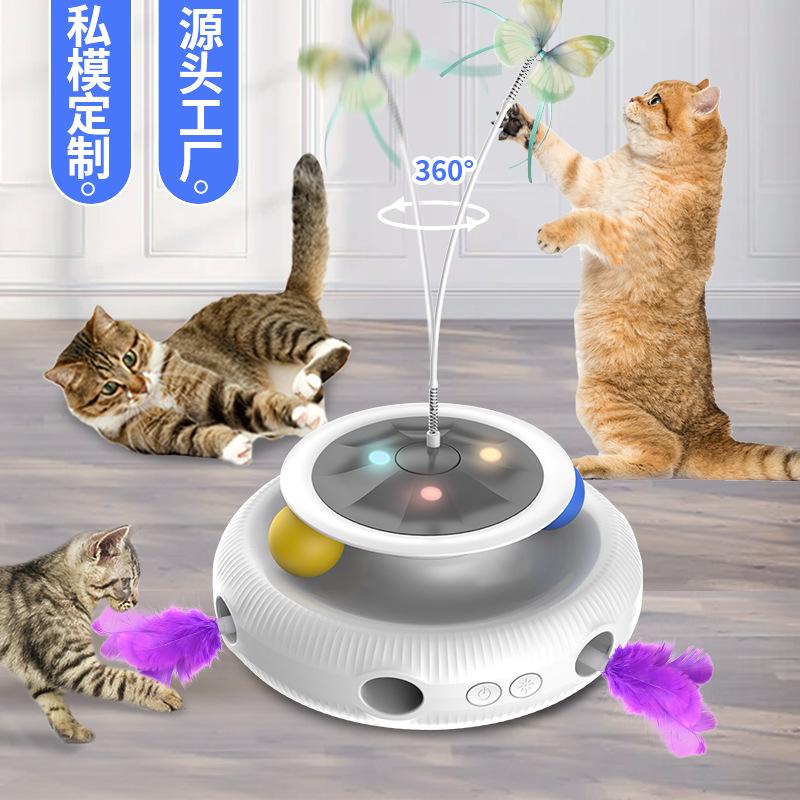 cross-border new arrival 3-in-1 electric toy self-hi teaser automatic pole toy turntable teaser toy toy