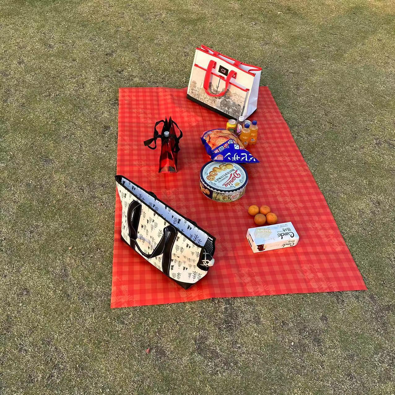 spring outing outdoor picnic blanket portable foldable beach mat waterproof plaid grassland mat outing picnic blanket