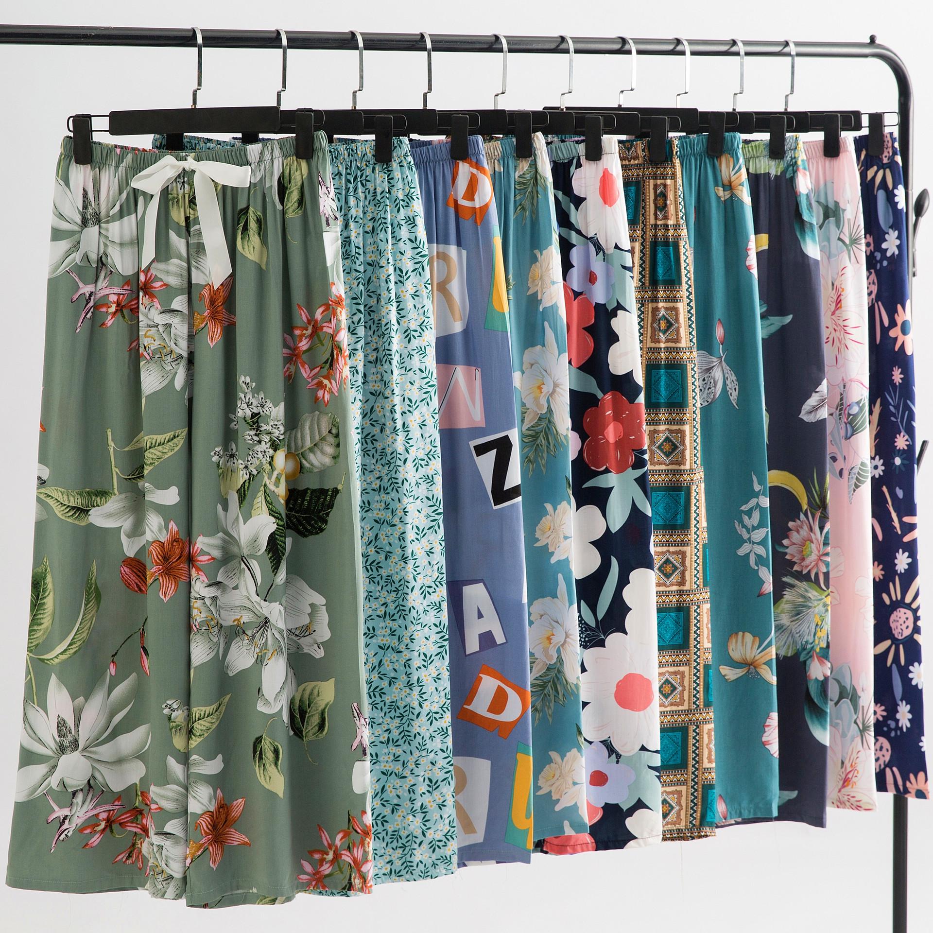women's cotton silk pajama pants summer new plus size loose trousers pregnant women can wear outside rayon thin trousers factory direct supply