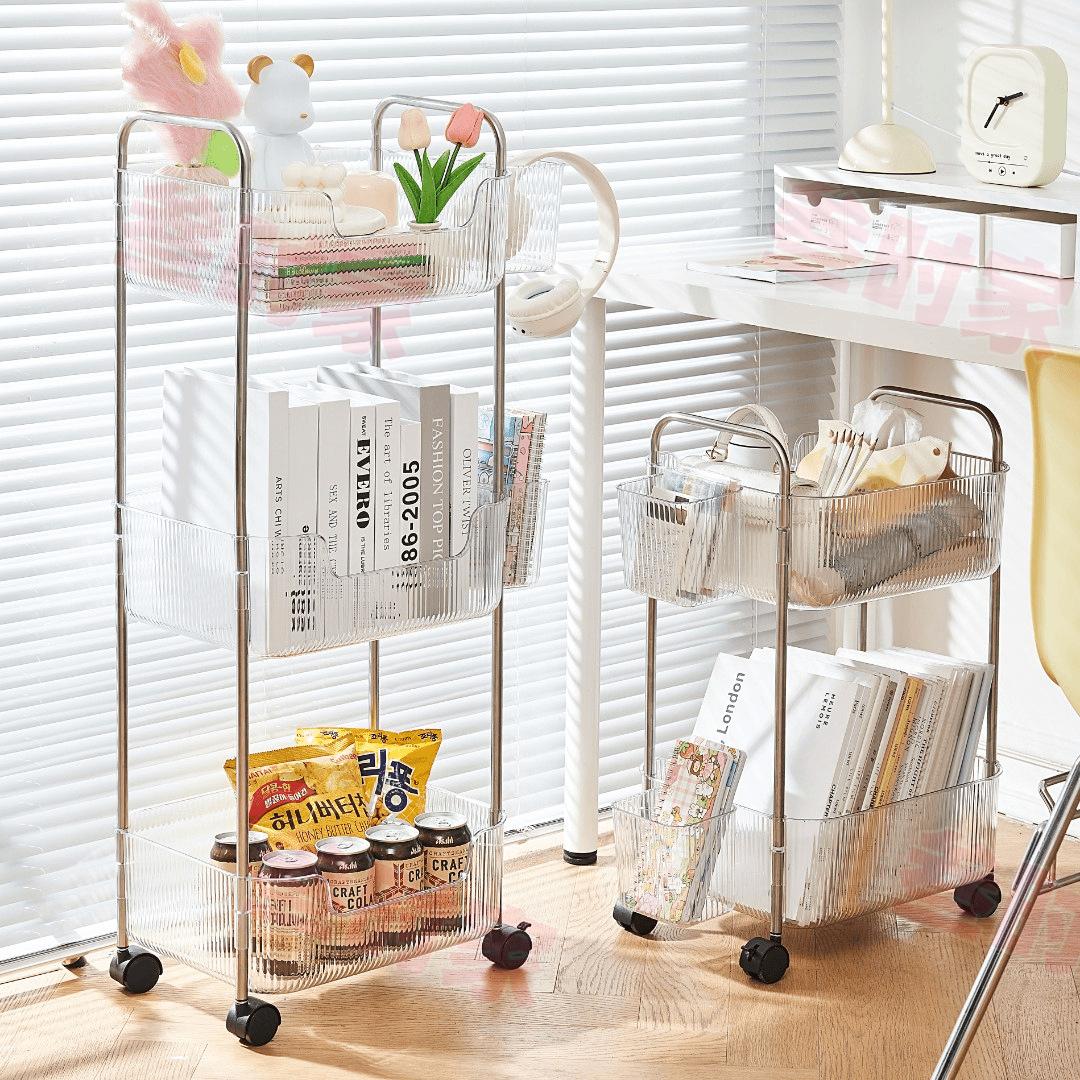 sanshi acrylic desk shelf desk shelf multi-layer book storage rack movable household trolley