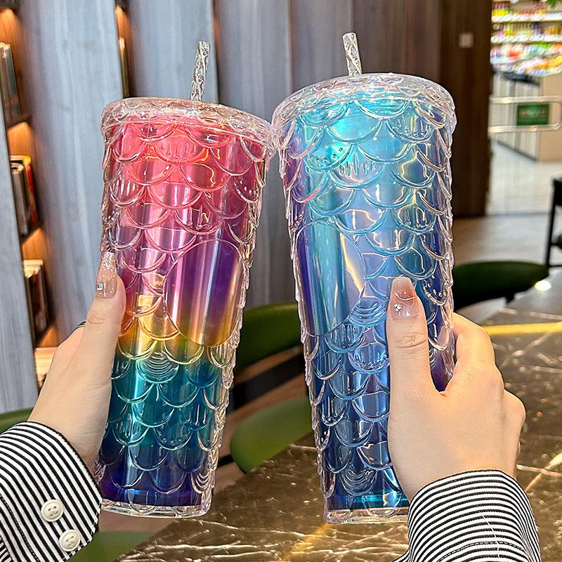 new cross-border preferred large capacity good-looking colorful gradient double layer creative trending new large scale cup