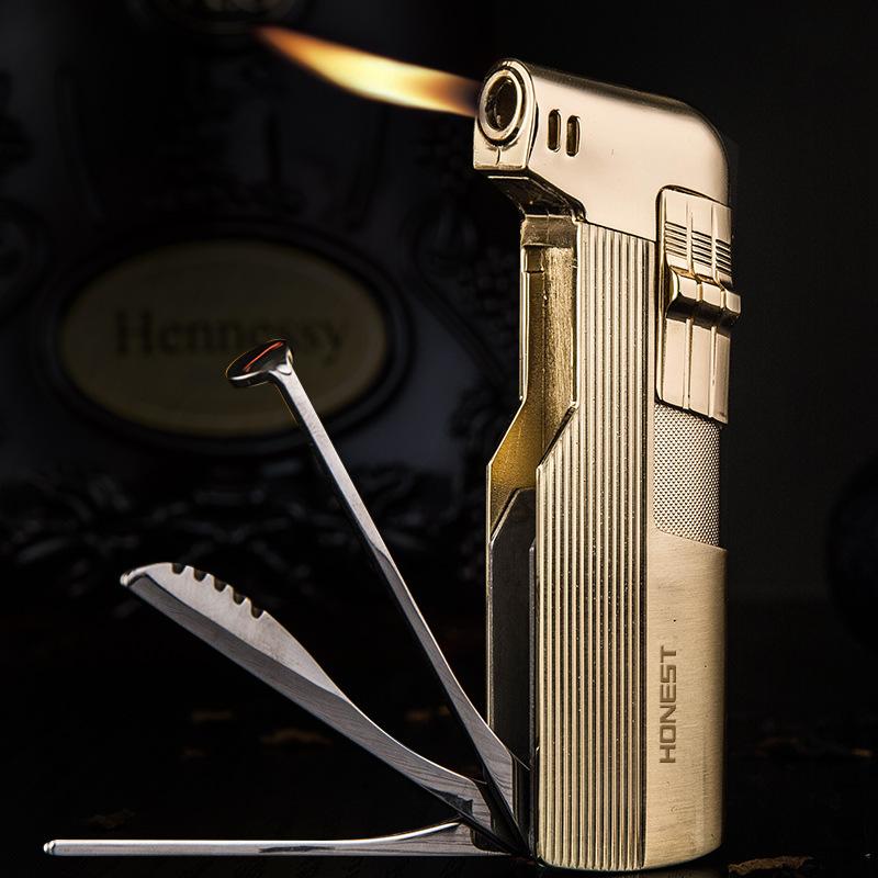 honest multi-functional special pipe machine oblique fire vintage flame lighter inflatable with smoke knife pressure tamper scraper