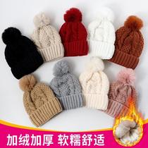 autumn and winter knitting woolen cap women's earmuffs hat fleece-lined winter warm cycling cap women's korean fur ball hat wholesale