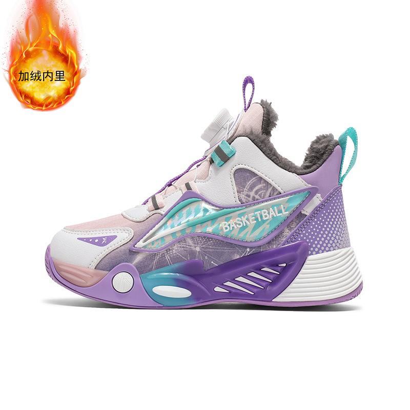 children's sneaker autumn and winter new basketball shoes for boys soft soled velvet medium and big children girls spin button versatile trend