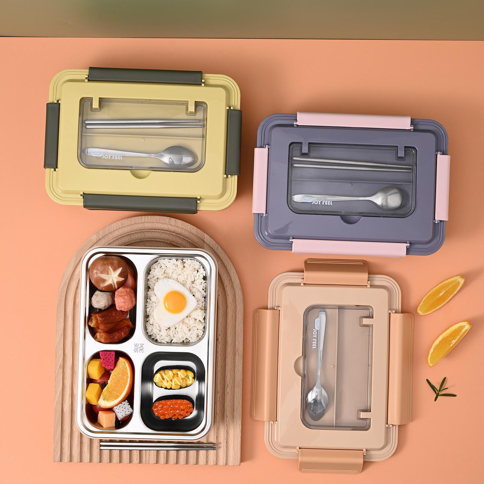 304 Stainless Steel Insulated Lunch Box Office Worker Can Put Tableware Lunch Box Square Grid Steel Plate Insulated Lunch Bento
