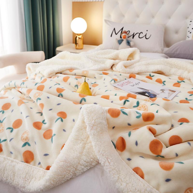 2024 new cashmere printed milk velvet blanket thickened thermal quilt nap blanket small velvet blanket