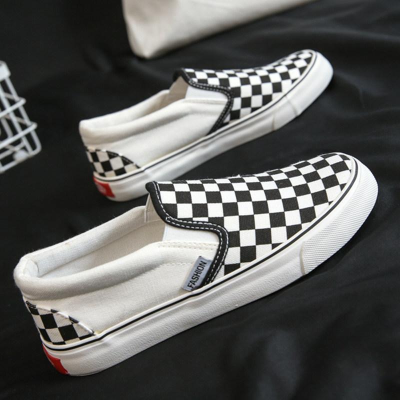 fubu women's shoes 2022 spring student canvas shoes slip-on sneakers checkerboard plaid sneakers flat shoes casual shoes