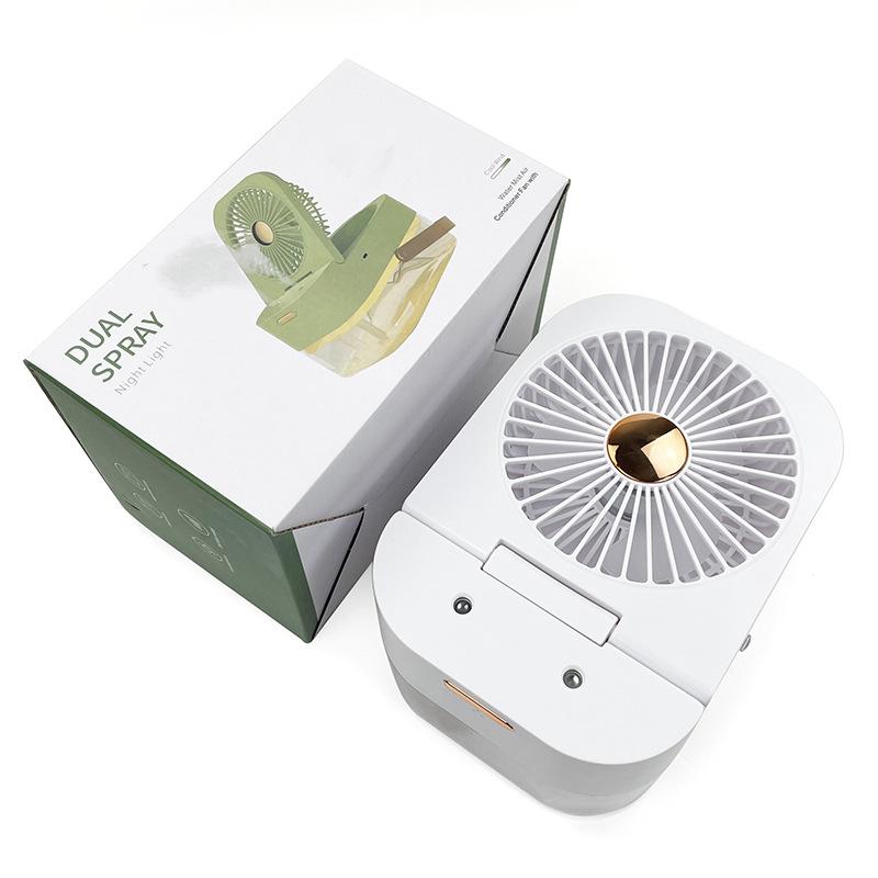 New Humidifier Spray Desktop Fan Remote Control Timing Cold Air Mini USB Charging Hydrating Fan Household Night Light