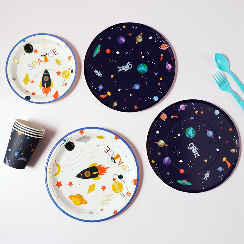 space cartoon theme disposable paper tray paper cup children's birthday party paper tableware