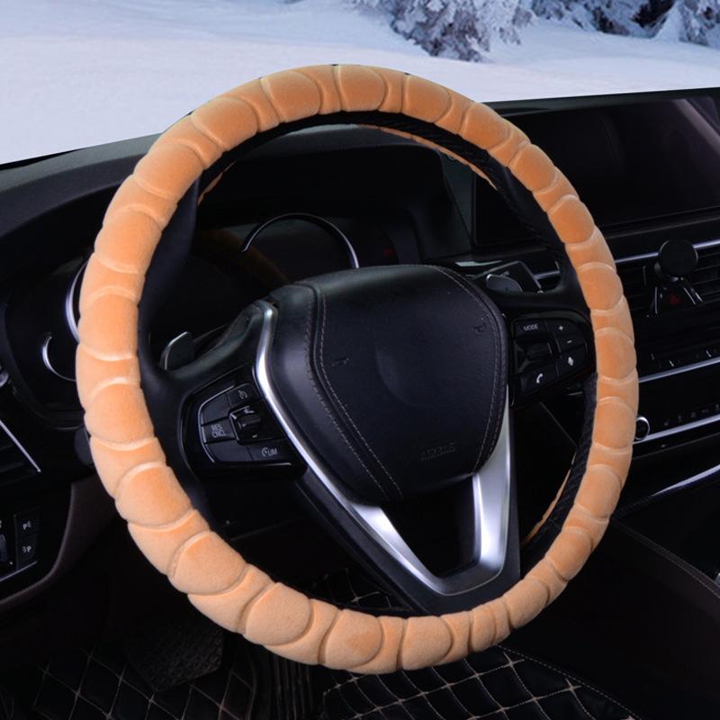 plush steering wheel cover car steering wheel cover rubber gasket flannel steering wheel cover winter eight-character pattern handle cover