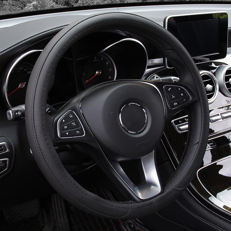 Car Leather Streamline Steering Wheel Cover Medium Breathable Non-Slip Black Four Seasons Universal Grip Cover