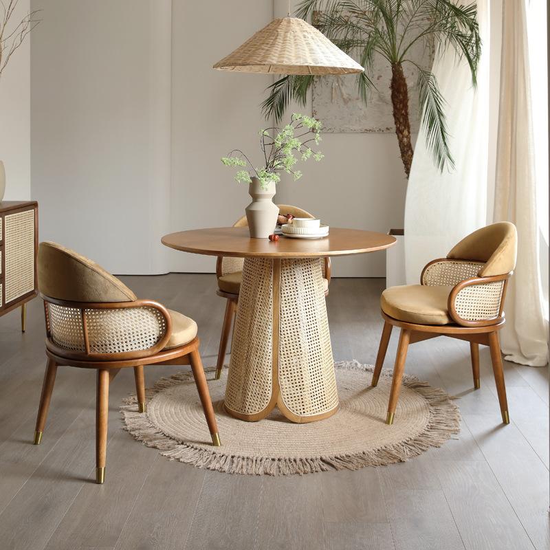 nordic solid wood round table small apartment home modern minimalist rattan dining tables and chairs set internet celebrity high-end restaurant furniture