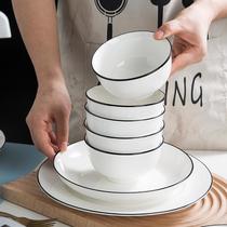 jingdezhen ceramic bowl underglaze household tableware suit bowl dish plate instant noodle bowl fish dish soup bowl black line ceramic bowl