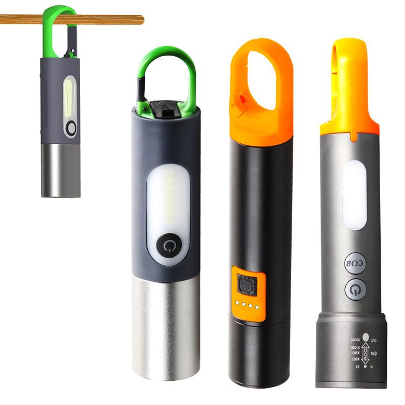 cross-border new led flashlight white spotlight type-c rechargeable aluminum alloy telescopic zoom popular mini flashlight torch