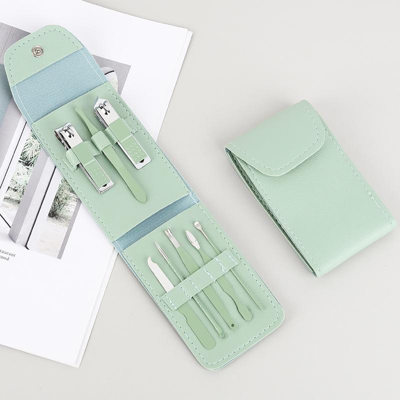 Household Folding Bag Matcha Green 8-Piece Set Nail Scissor Set Portable Beauty Pliers Nail Clippers Beauty Manicure