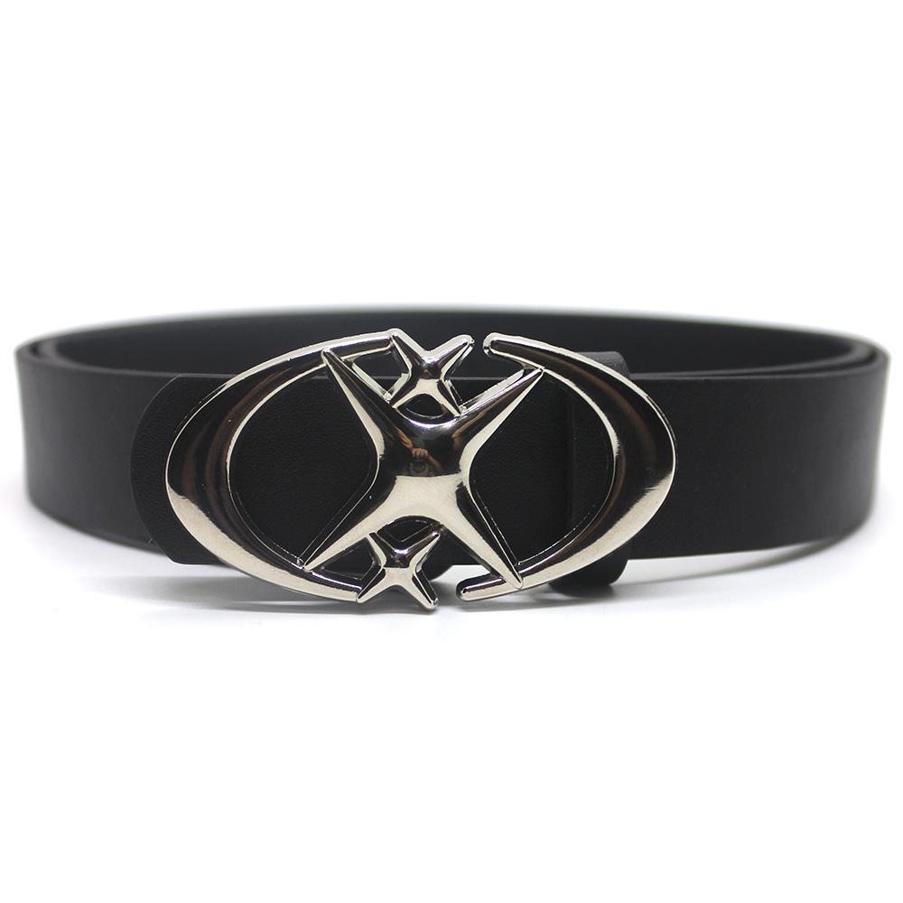 trendy new original design double crescent moon cross star buckle belt with jeans skirt fashionable all-match belt