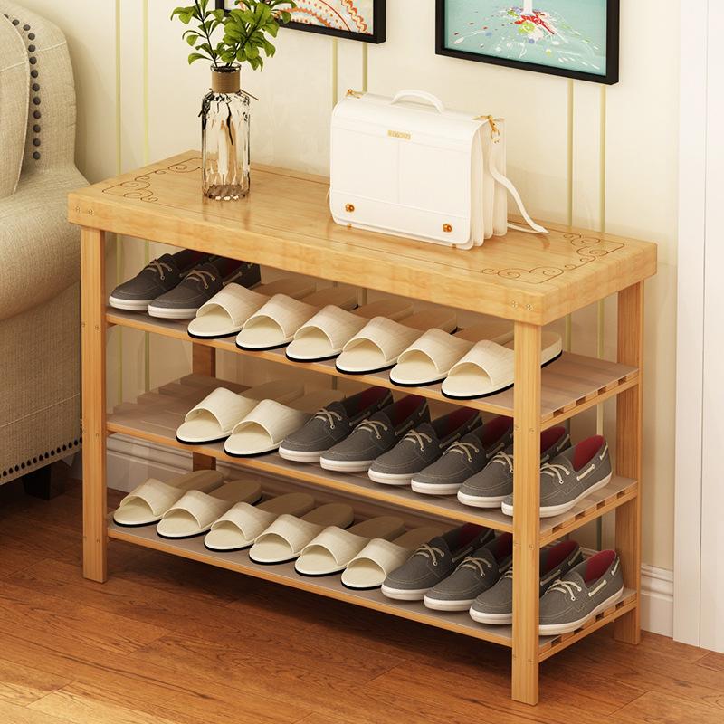 Shoe Rack Simple Household Multi-Layer Solid Wood Door Living Room Bamboo Shoe Changing Stool Small Shoe Cabinet Dustproof Economical Storage Rack